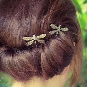 Silver Dragonfly Hair Clips 2 Set